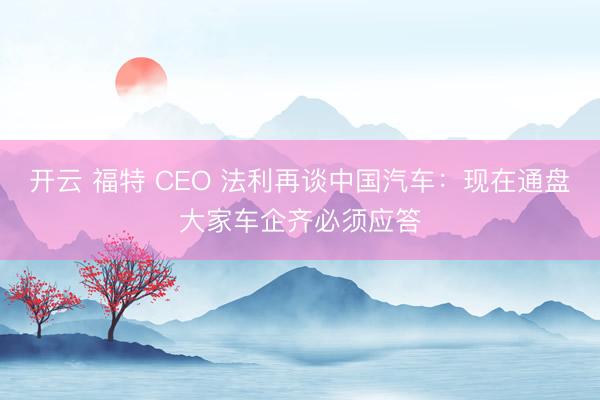 开云 福特 CEO 法利再谈中国汽车：现在通盘大家车企齐必须应答