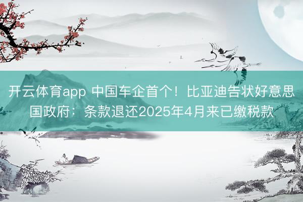 开云体育app 中国车企首个！比亚迪告状好意思国政府：条款退还2025年4月来已缴税款