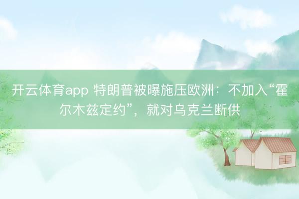 开云体育app 特朗普被曝施压欧洲:不加入“霍尔木兹定约”,就对乌克兰断供