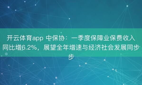 开云体育app 中保协：一季度保障业保费收入同比增6.2%，展望全年增速与经济社会发展同步